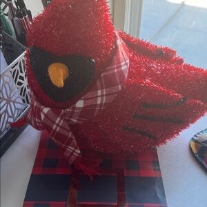 Cracker Barrel Red Cardinal with Plaid Scarf Decor